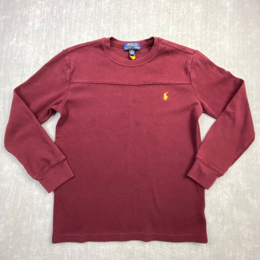 Polo Ralph Lauren Boys Burgundy Waffle Knit Thermal Long Sleeve Medium 10-12